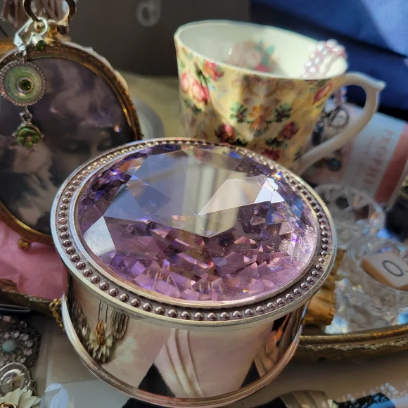 Pink Rhinestone Lidded Silver Safekeeper Jewelry Box Pretty ~ GUC Lori Greiner - Picture 1 of 16